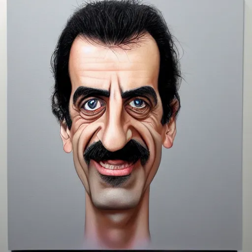 Image similar to Caricature portraits done of Frank Zappa, realistic, hyperrealistic, very realistic, highly detailed, very detailed, extremely detailed, detailed, oil painting, digital art, trending on artstation