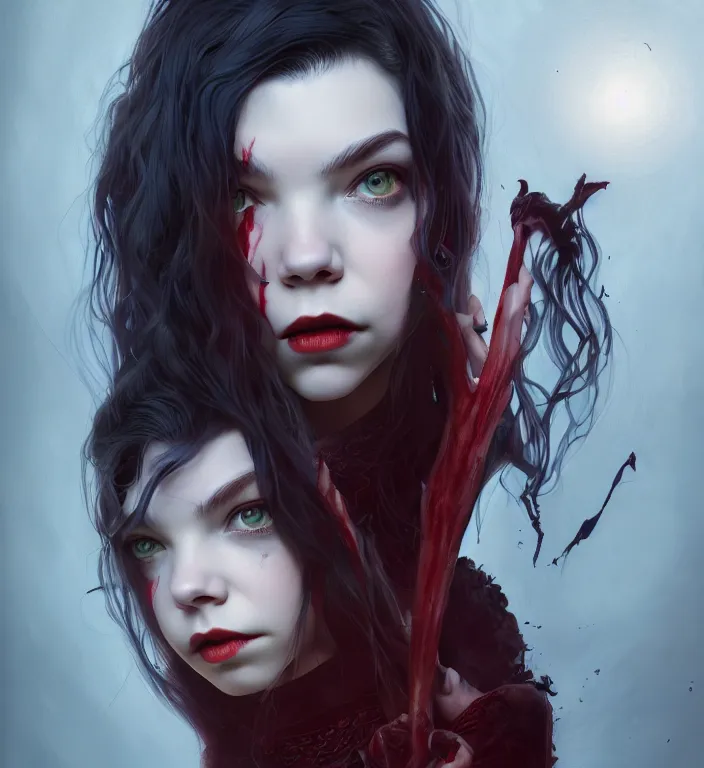 Image similar to anya taylor - joy vampire queen, hyper detailed, digital art, trending in artstation, cinematic lighting, studio quality, smooth render, artgerm, joshua middleton, rafael albuquerque, unreal engine 5 rendered, octane rendered, art style by klimt and nixeu and ian sprigger and wlop and krenz cushart