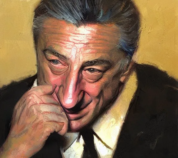 Image similar to a hyper-detailed oil painting of Robert DeNiro by Craig Mullins