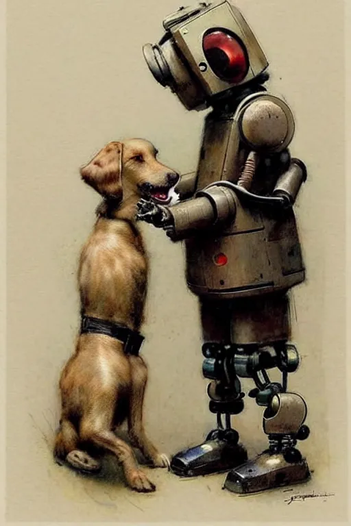 Image similar to (((((1950s boy and his robot box shaped k9 dog. muted colors.))))) by Jean-Baptiste Monge !!!!!!!!!!!!!!!!!!!!!!!!!!!