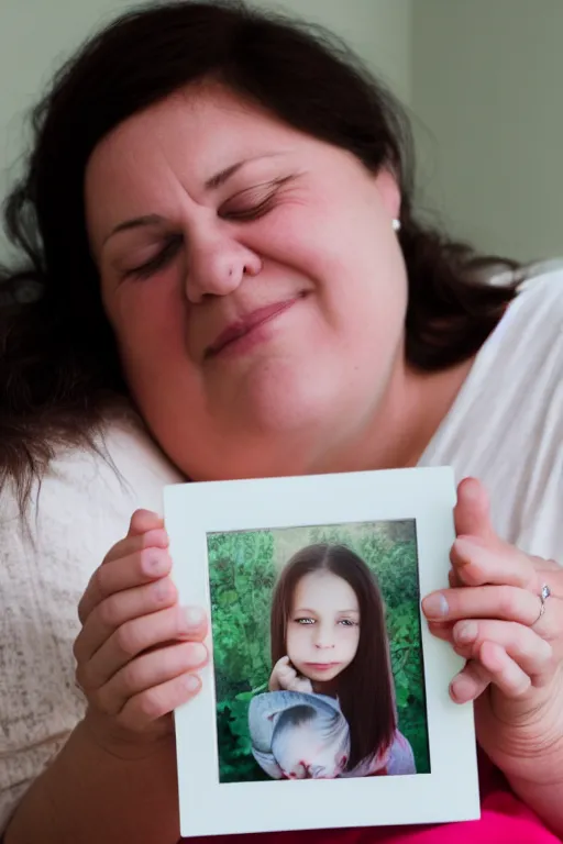 Image similar to a picture that tells of a mother holding a photo of her dead daughter - taken with canon eos 5 d mark iv, versatile, lens interoperability, autofocus, 4 k uhd video capture at 3 0 fps, 8 k time - lapse functions, by karah mew