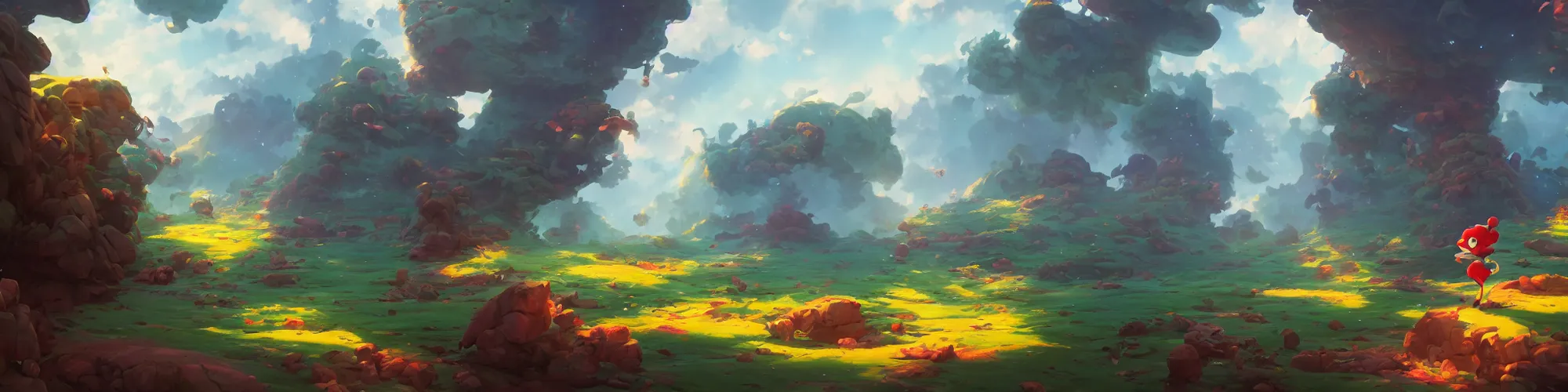 Image similar to 3 6 0 panoramic dynamics matte painting acrylic blur oil wonderland yoshi kurbi dofus, hight contrast,, behance hd by jesper ejsing, by rhads, makoto shinkai and lois van baarle, ilya kuvshinov, rossdraws global illumination