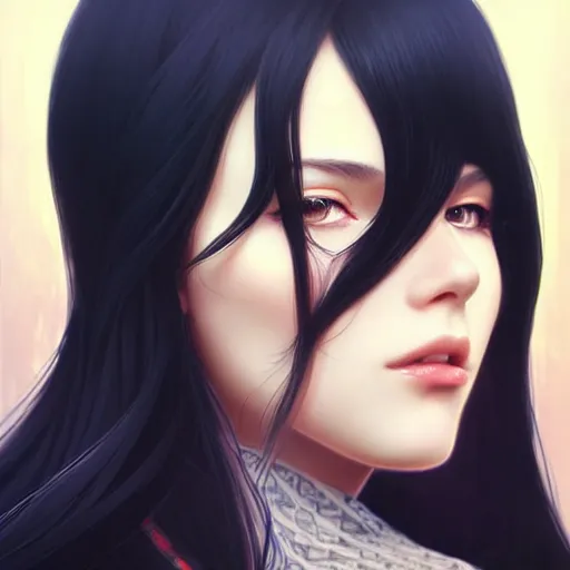 Prompt: a beautiful girl with long black hair, fantasy, sharp focus, intricate, elegant, digital painting, artstation, matte, highly detailed, ambient lighting, art by Rossdraws, artgerm, Ilya Kuvshinov, and Greg Rutkowski