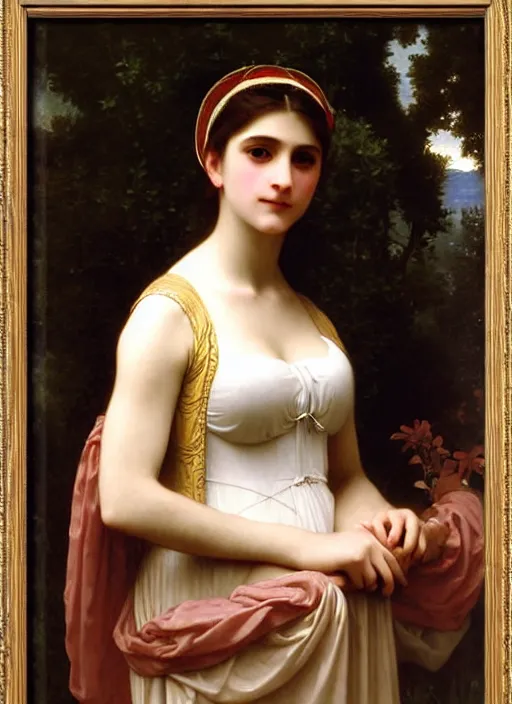 Prompt: portrait of young woman in renaissance dress and renaissance headdress, art by william - adolphe bouguereau