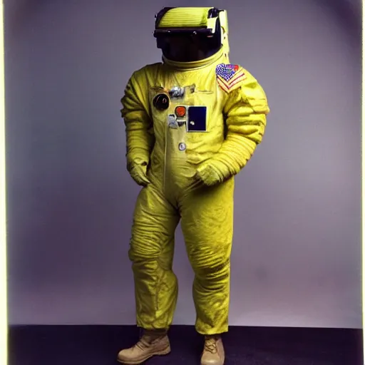 Image similar to A photo of 1980s VR spacesuit designed by US Army, Polaroid photo found in the attic