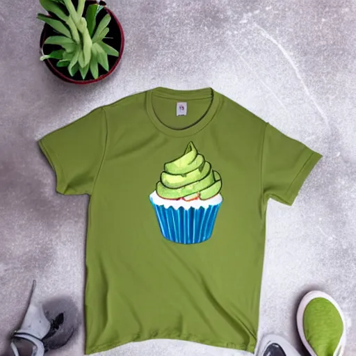 Image similar to avocado cupcake on shirt, aenami, alena