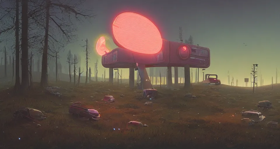 Image similar to A fantastic fores, by simon stalenhag