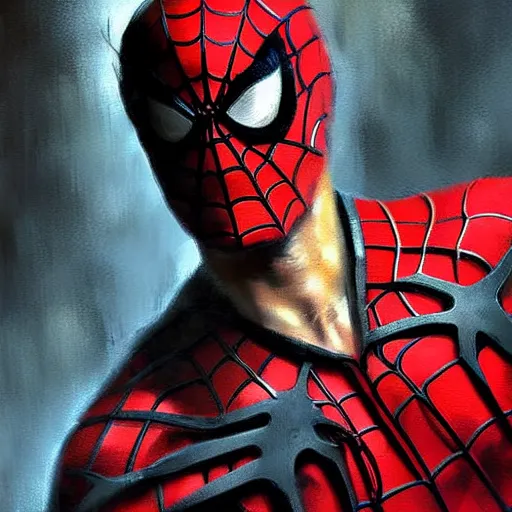 Image similar to young jim carrey as spiderman, realistic, ultrahd, jeremy mann painting