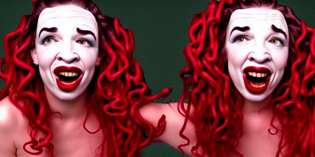 Prompt: old distorted camcorder video of miranda sings as medusa, multiple poses, 6 4 0 x 4 8 0 low resolution video