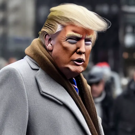 Prompt: donald trump starring in russian depressing arthouse movie about city life