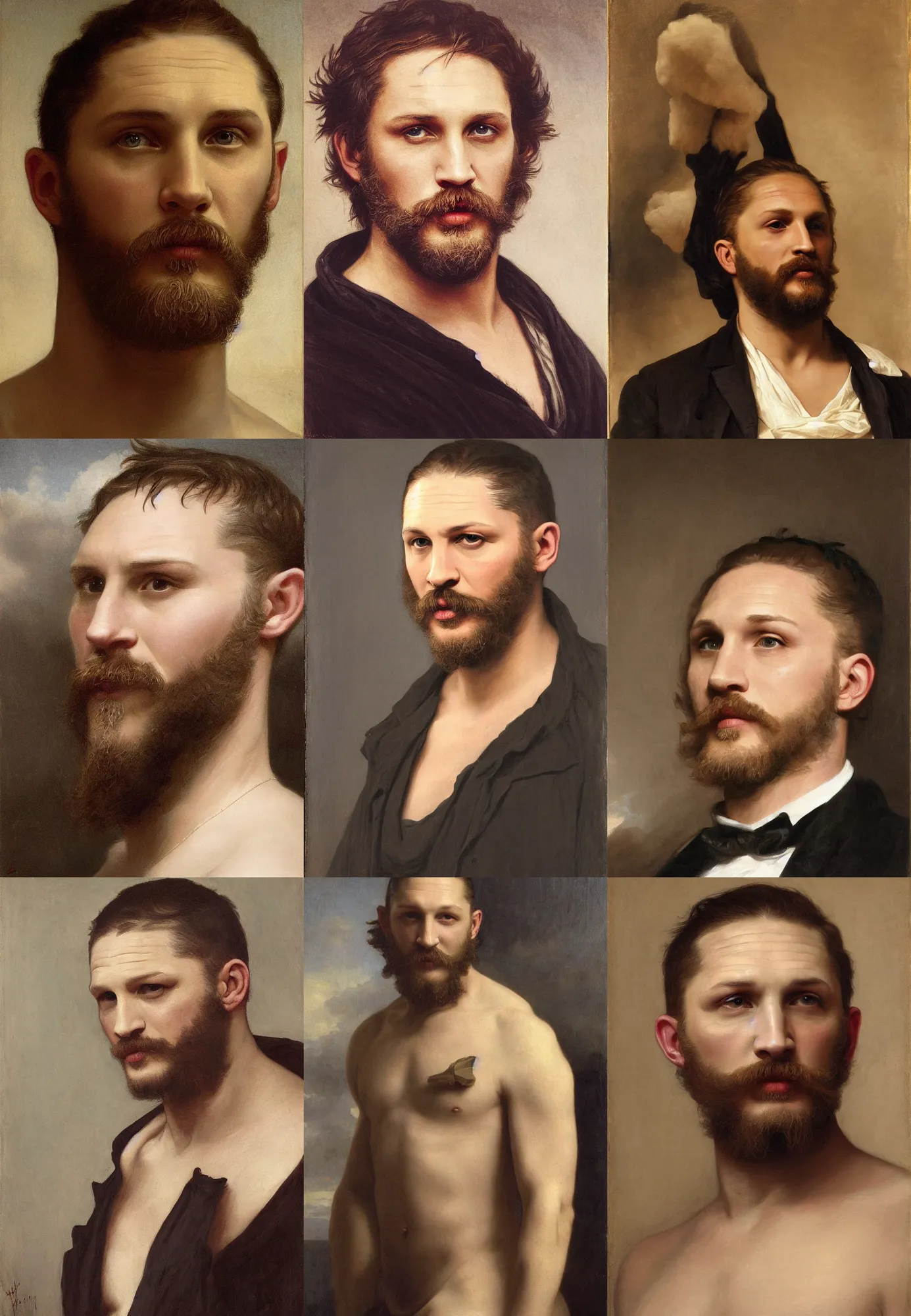 Prompt: portrait of tom hardy by william bouguereau