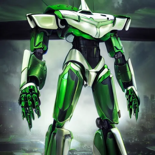 Prompt: Saudi mecha, mecha suit, green and white, epic urban bakground, Murata Yasushi Nirasawa Style, beautiful aesthetic, photorealistic, volumetric lighting, hyperrealistic, octane render, HDR, Production IG Studios Anime Style