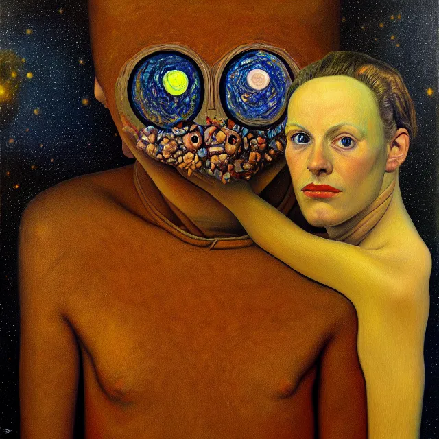 Image similar to an oil on canvas portrait painting, polycount, surrealism, surrealist, cosmic horror, grant wood, gustav klimt, high detail