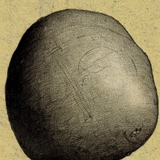 Image similar to detailed mechanical diagram of a potato, high quality sketch by leonardo da vinci,