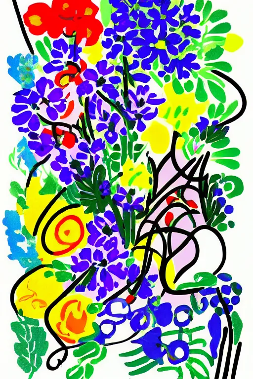 Image similar to henri matisse style bloom flowers, modern, eclectic, digital illustration, by henri matisse