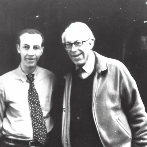 Image similar to a photograph of Neil Sloan standing with Paul erdos