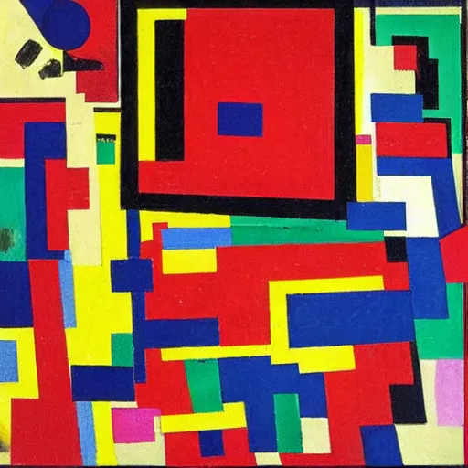Prompt: colourful energetic abstract ai art flowing bursting from malevich's suprematist composition black square