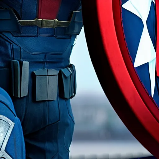 Image similar to Obama as Captain America in the Avengers, final epic scene, closeup still