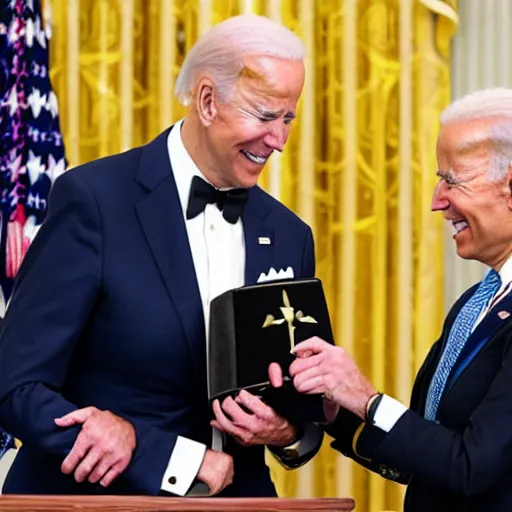 Image similar to joe biden awards batman with the presidential medal of freedom