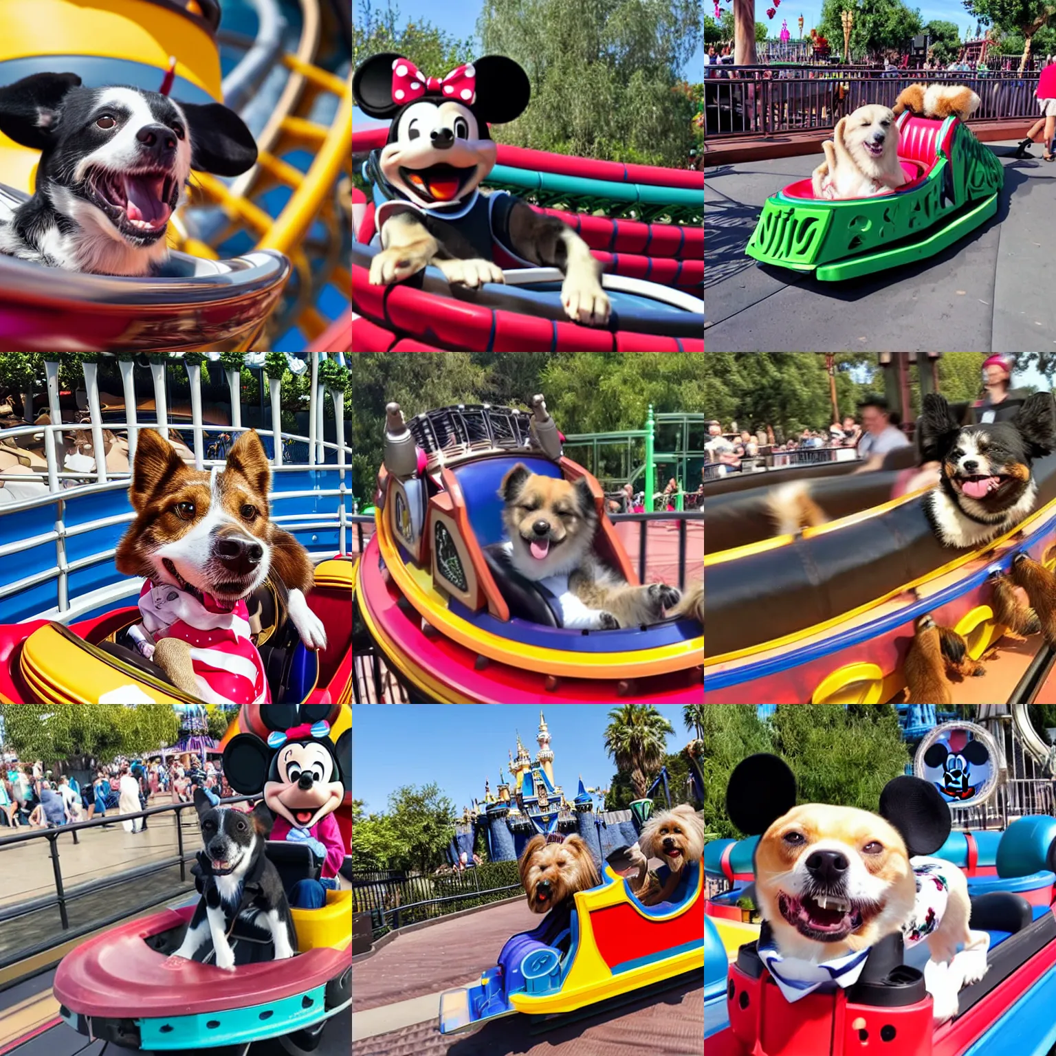 Prompt: a dog enjoying a rollercoaster ride at disneyland
