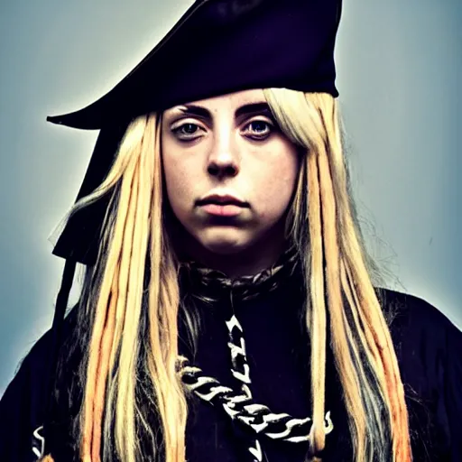 Image similar to billie eilish as an pirate captain