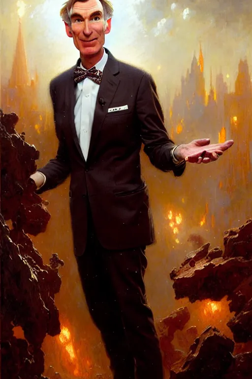 Image similar to bill nye by gaston bussiere, bayard wu, greg rutkowski, giger, maxim verehin