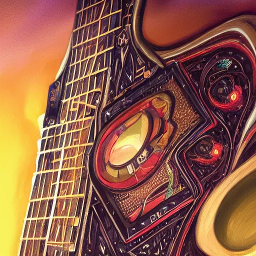 Image similar to eyes, electric guitar, extremely Highly detailed, Occult, funny, entertaining, magical, trending on artstationHQ, closeup, D&D, intricate, elegant, highly detailed, digital painting, artstation, concept art, matte, sharp focus, illustration, concept art