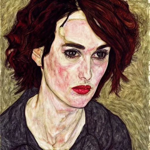 Image similar to winona Ryder in the style of egon schiele