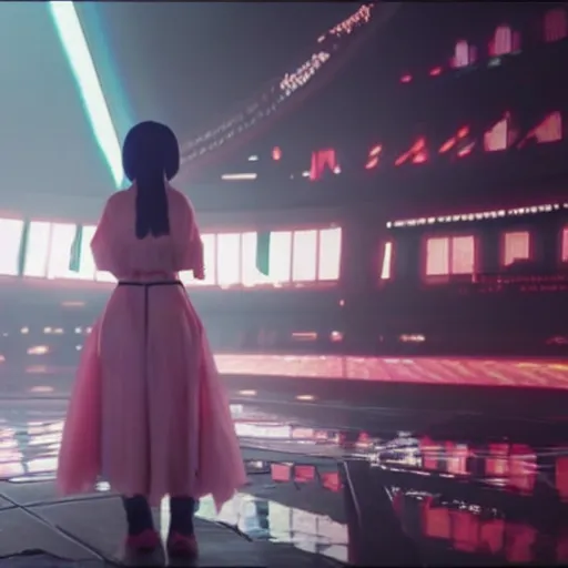 Image similar to Giant hologram of Hatsune miki in blade runner 2049, stunning, japanese anime cyberpunk style