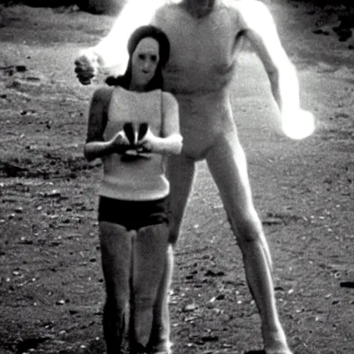 Prompt: Cryptic lost footage of an alien abduction, 1970s photograph