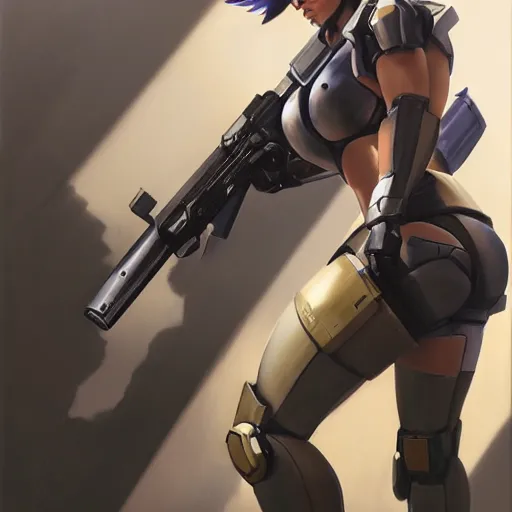 Image similar to greg manchess portrait painting of partially armored motoko kusanagi as overwatch character, medium shot, asymmetrical, profile picture, organic painting, sunny day, matte painting, bold shapes, hard edges, street art, trending on artstation, by huang guangjian, gil elvgren, ruan jia, greg rutkowski, gaston bussiere