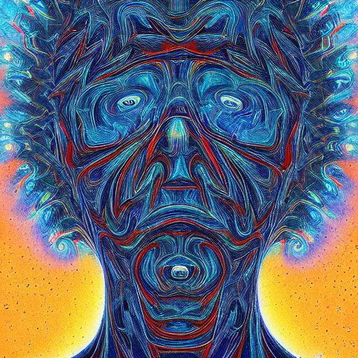 Prompt: a man realising he is just a vibration in time painted by benoit b. mandelbrot