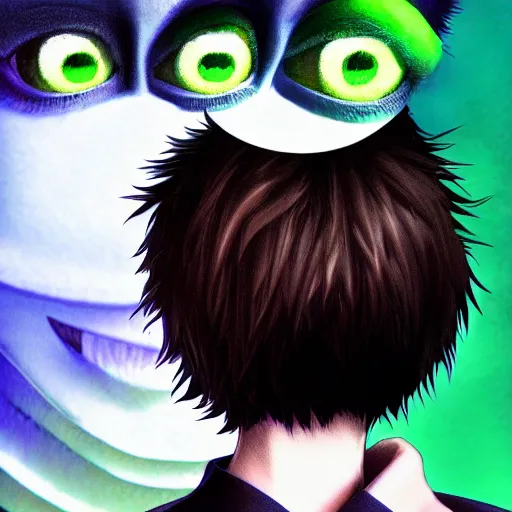 Image similar to mike wazowski in death note digital art very detailed 4 k detailed super realistic