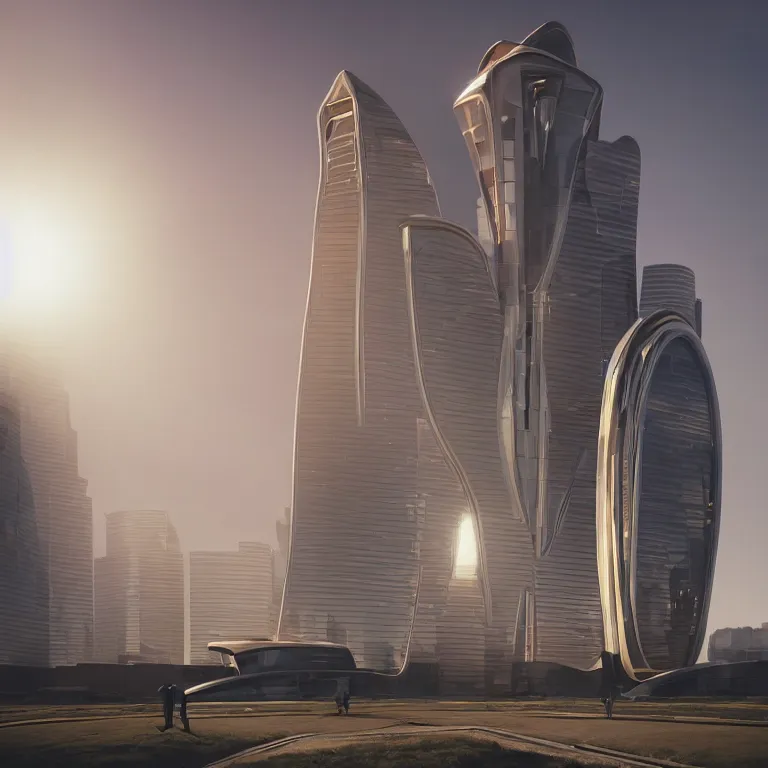 Prompt: photo by josh pierce and prateek vatash and roman bratschi, a giant futuristic smooth sleek shiny refletive queen anne revival style mars habitat, backlit, long shadows, golden hour, blowing dust, atmospheric haze, vignette, lens flare, dramatic, epic, 4 d, 4 k, ray tracing reflections, volumetric lighting and shadows,