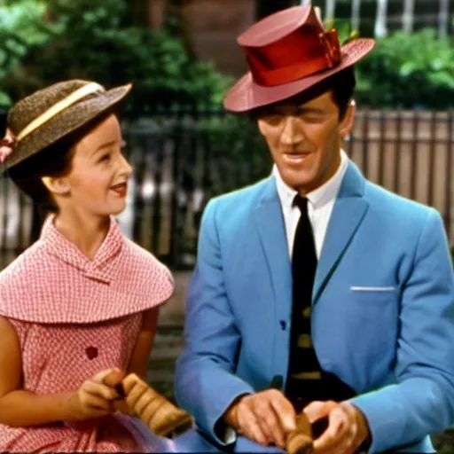 Prompt: Deleted scene from 1964 Mary Poppins movie where she teaches the children how to smoke Cuban cigars