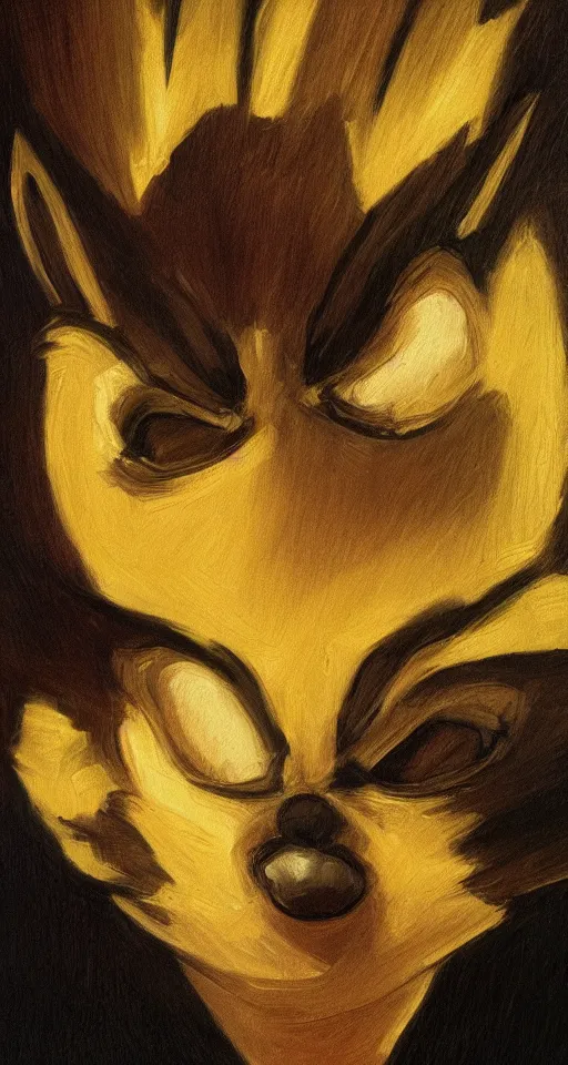 Prompt: sonic the hedgehog studious portrait painting, chiaroscuro, oil painting