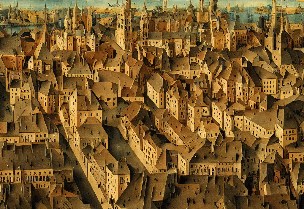 Image similar to accidentally wes anderson award - winning photograph of a medieval city, art by hieronymus bosch, art by greg rutkowsky, trending on artstation, cinematic lighting, filmic grain, golden hour, detailed, 4 k