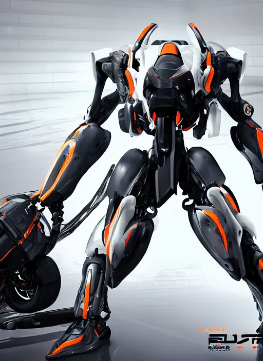 Image similar to a Photorealistic dramatic hyperrealistic full frame render of a Sleek futuristic exosuit Freedom Formula Racing Mech,Ultra realistic details,glossy white metal,Orange racing stripes,weathered surfaces,by Hidetaka Tenjin,Yoh Yoshinori,Yoji Shinkawa,Masamune Shirow,Beautiful dramatic dark moody tones and lighting,cinematic atmosphere,studio lighting,shadows,dark background, Octane render,8K