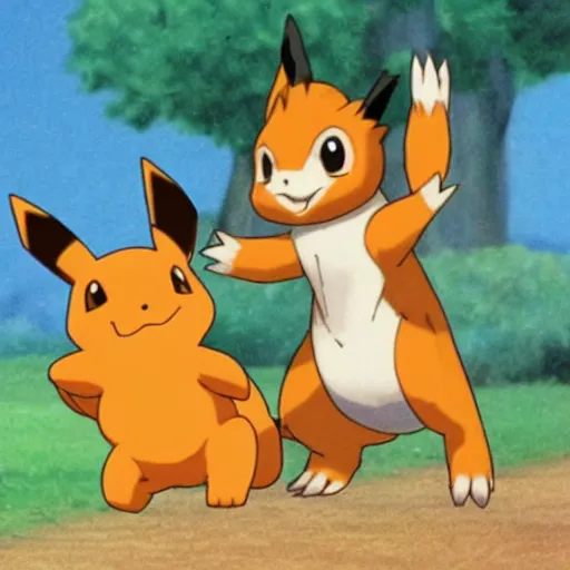 Prompt: Eevee riding a charmander