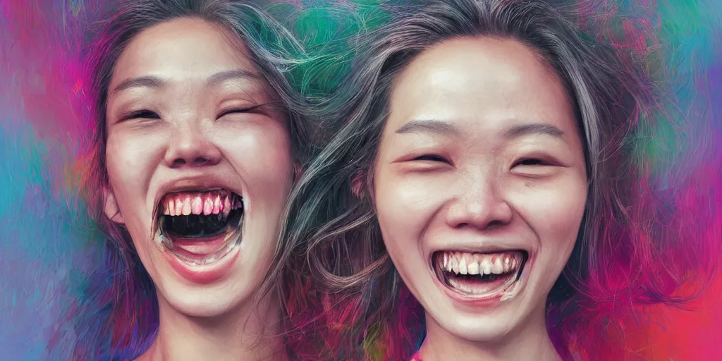 Prompt: portrait photograph of beautiful business professional laughing with empty eye sockets by feng zhu, accurate details, intricate, ceoncept art, smooth, hyper realistic, vibrant colors, cinematic, 3 5 mm grain filter, artstation