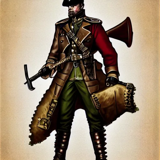 Prompt: a steampunk soldier, digital art, centered