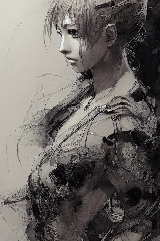 Image similar to portrait of anime woman, pen and ink, intricate line drawings, by craig mullins, ruan jia, kentaro miura, greg rutkowski