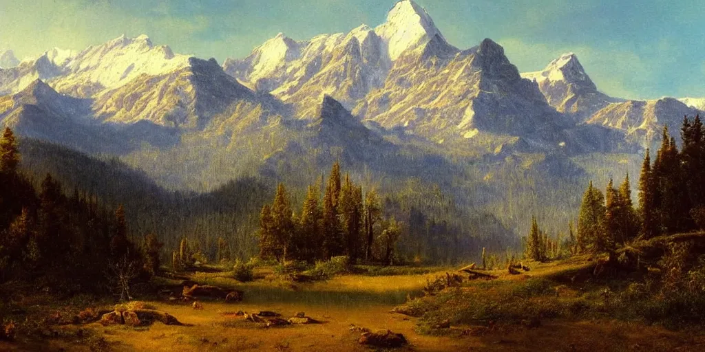 Prompt: Colorado mountains, oil painting, highly detailed, artwork, in style of Albert bierstadt