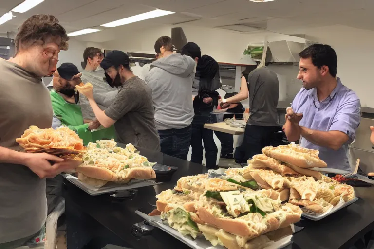 Image similar to software engineers eating italian deli sandwiches