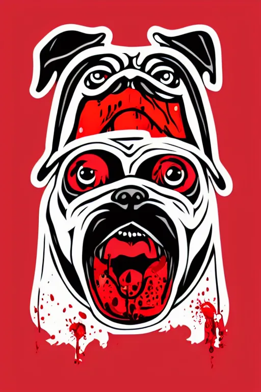 Image similar to Evil pug, sticker, blood thirsty, blood, evil, colorful, illustration, highly detailed, simple, smooth and clean vector curves, no jagged lines, vector art, smooth