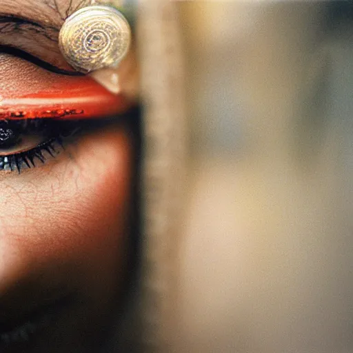 Image similar to closeup portrait of a cyberpunk princess in smoky cyberpunk new york, by Steve McCurry and David Lazar, natural light, detailed face, CANON Eos C300, ƒ1.8, 35mm, 8K, medium-format print