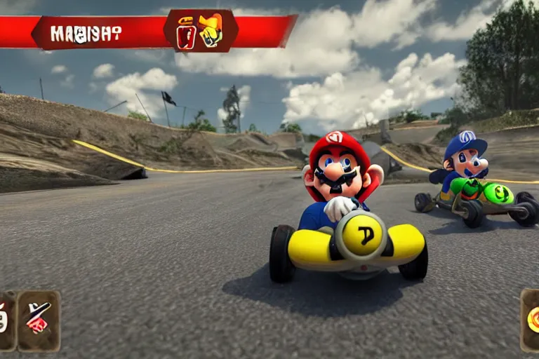 Image similar to mario kart in ww 2 trenches, ingame screenshot, highly detailed