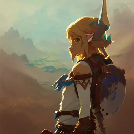 Prompt: A portrait of Link, Breath of the Wild art, art by greg rutkowski, matte painting, trending on artstation