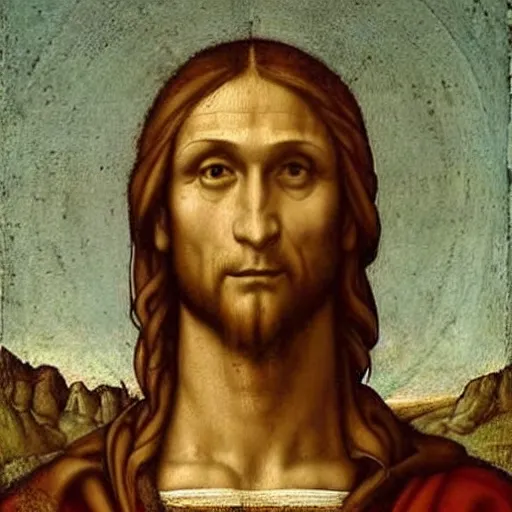 Image similar to the one true god, raptor jesus, renaissance, old, painting, beautiful, holy, leonardo da vinci