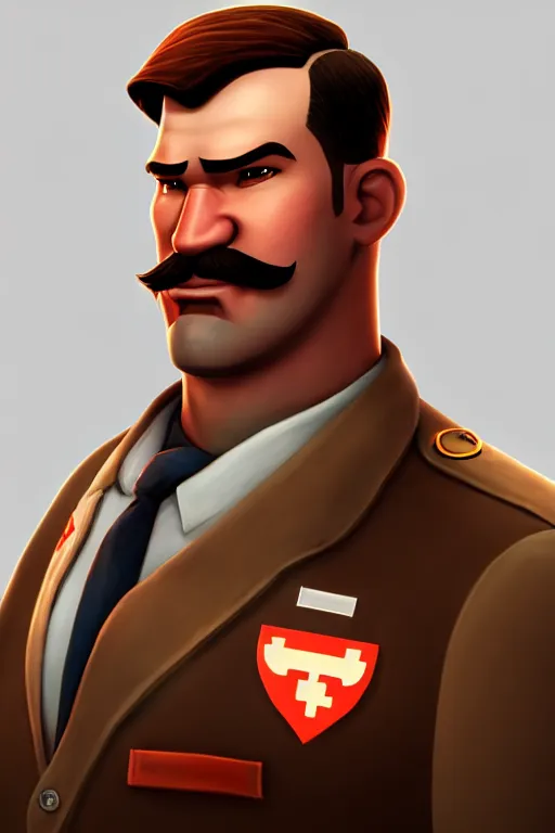 Image similar to beautiful highly detailed realistic stylized character portrait team fortress 2 medic, detailed character art master portrait, trending on artstation